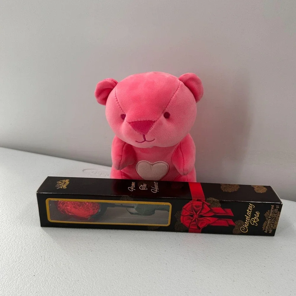 Aurora‎ Plush Pink Teddy Bear & Chocolate Rose Box Gift Set Valentine Gift Love